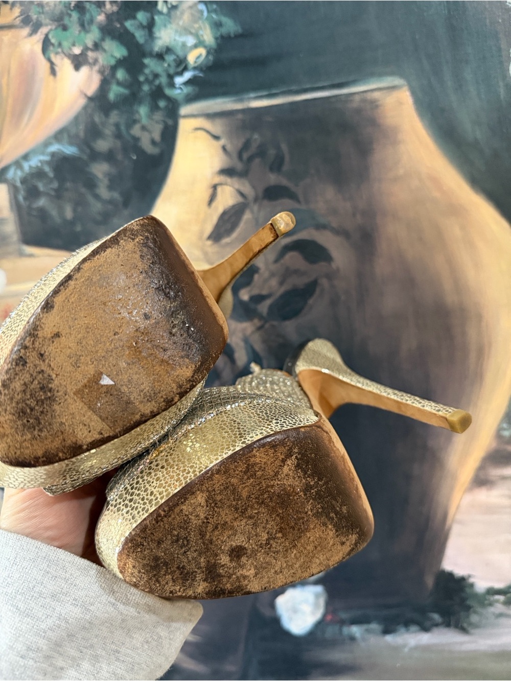 Jimmy Choo Clue Champagne Glitter Platform Heels Slingback EU 38 US 8 Authentic - Picture 8 of 12